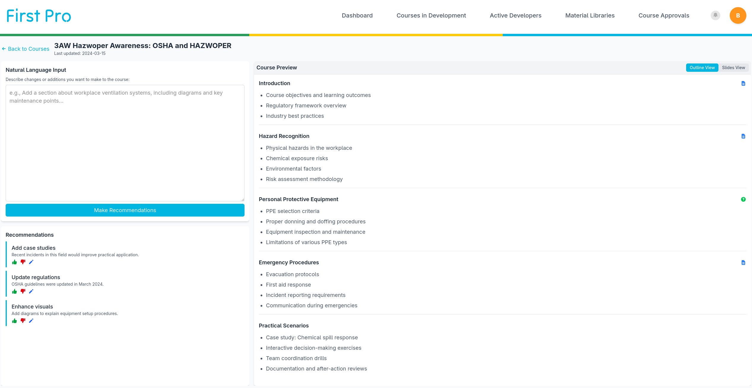 Course Creation Interface